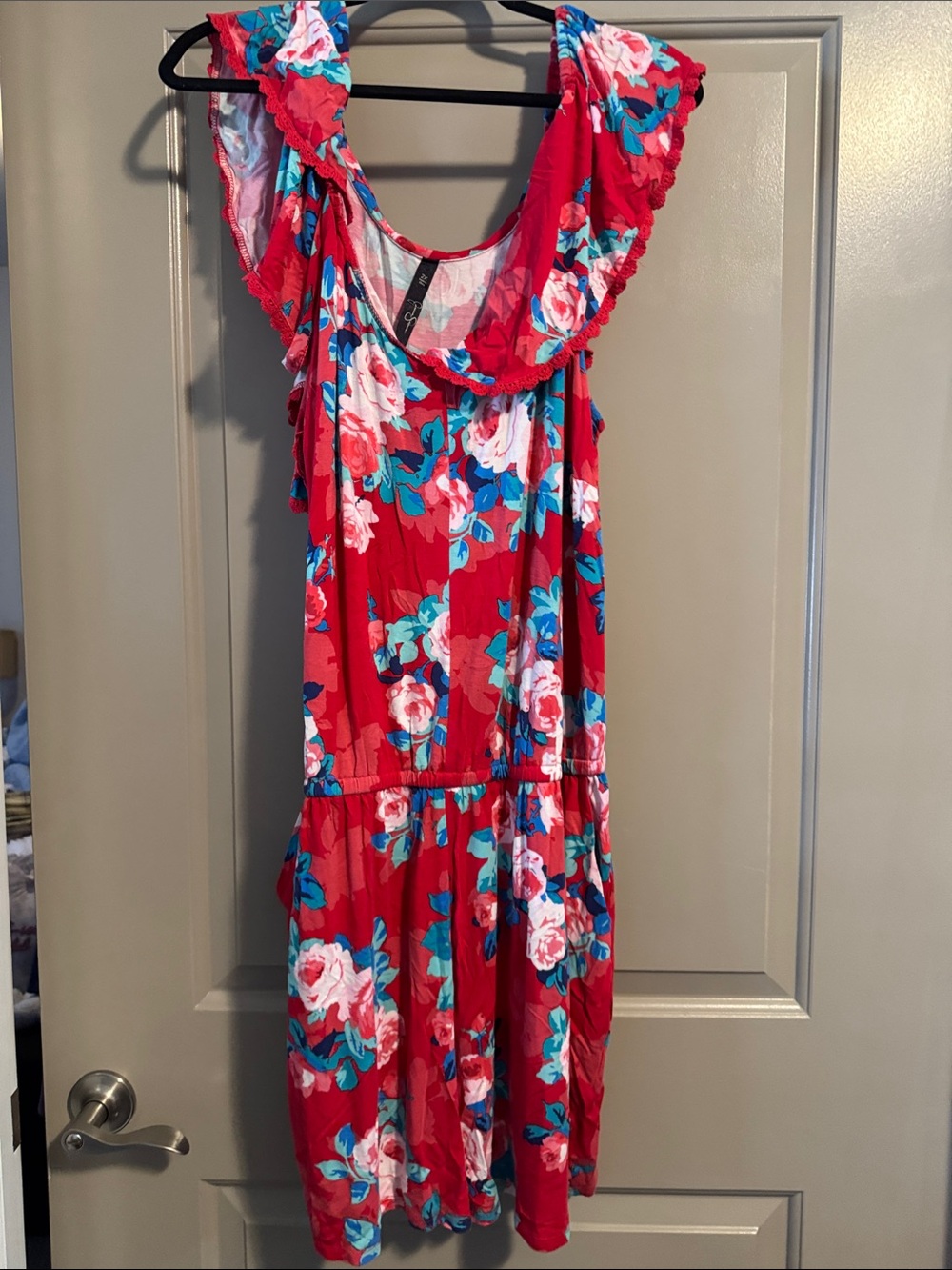 Jessica Simpson Red Floral Ruffled Romper